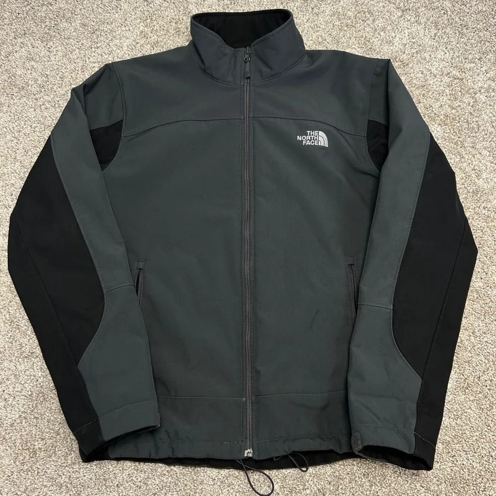 The North Face Men Large Black Gray Softshell Fleece Lined  Zip Jacket Gorpcore